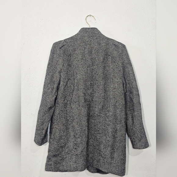 Herringbone Coat Blazer Black and White Pure Wool Button Size 9/10 (Medium) - Picture 3 of 14